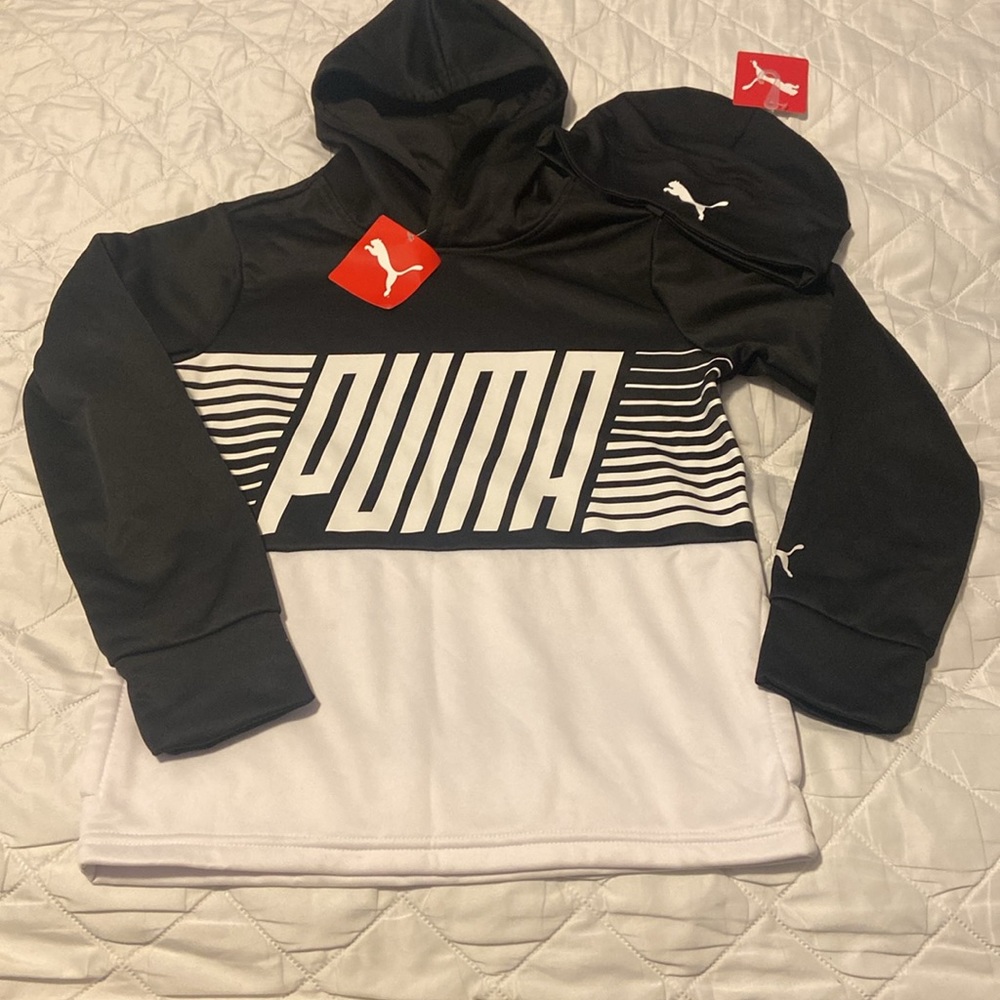 PUMA Boy’s Hoodie & Beanie Bundle (Black). Size 8. NWT
